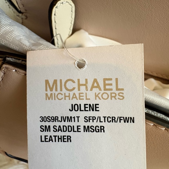 Michael Kors Jolene Cream and Blush Leather Saddle Crossbody with Braided Strap - Picture 8 of 8